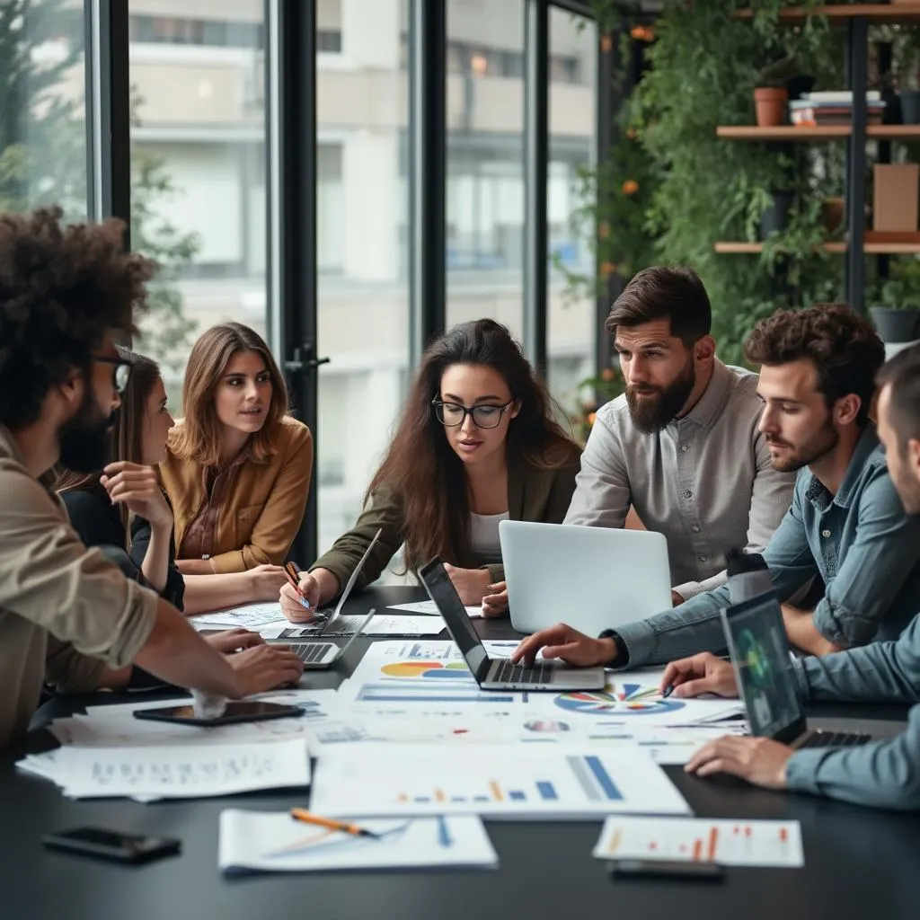 Equipo colaborando en una estrategia