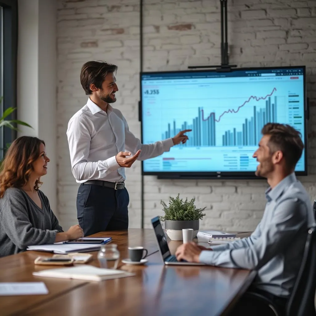 Consultor presentando resultados a cliente
